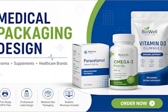 design medical packaging, pharma label, supplement and medicine box design