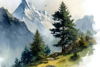 draw a watercolor landscape illustration