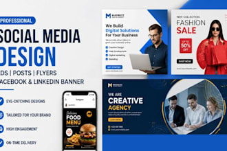 design social media ads, posts, flyers, facebook linkedln youtube tiktok banner