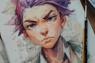 draw watercolor illustration and watercolor portrait
