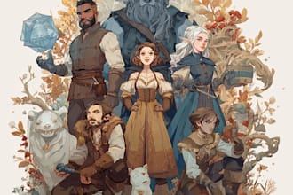 do group party character art, dnd party