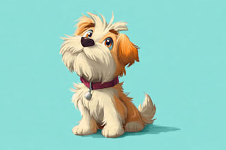 draw cute cartoon pet portrait or animal illustration