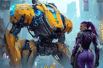 draw amazing character mecha robot illustration