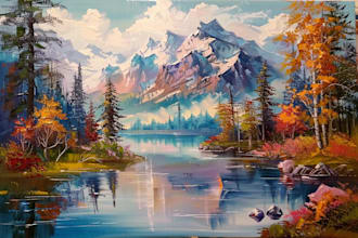 paint landscape in real oil painting on canvas