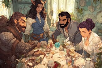 do group party character art, dnd party