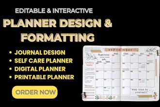 design, format hyperlinked digital planner journal  etsy product editable KDP