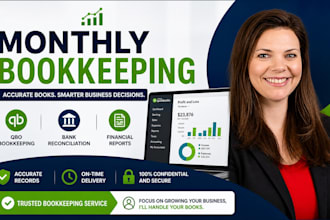 monthly qbo bookkeeping, bank reconciliation and financial reports