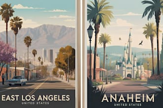 design custom vintage poster retro airline travel poster mid century modern art