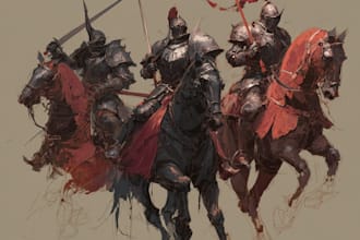 draw concept art of knights, medieval, dark fantasy
