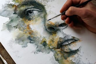 hand paint professional surrealist watercolor artwork