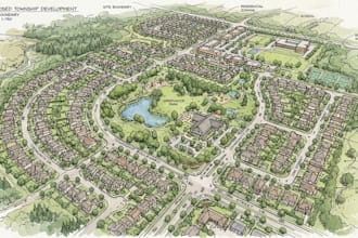 create expressive architectural and urban sketches, township house, and building