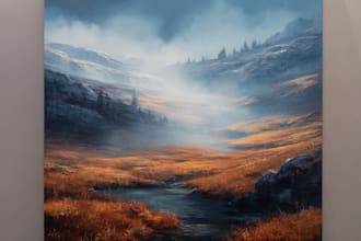 paint landscape in real oil painting on canvas