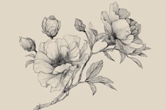 draw detailed botanical line art illustrations of plants and flowers