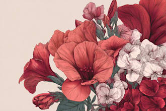draw detailed botanical line art of flowers and plants