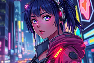 paint a aesthetic anime character cyberpunk character for you