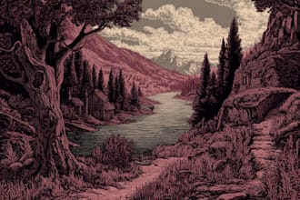 create niche colorful linocut and woodcut book illustrations
