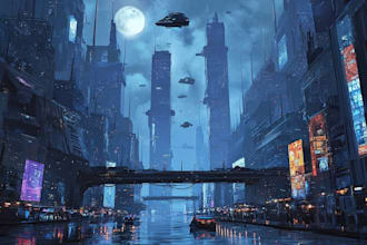 make a illustration of futuristic cyberpunk city