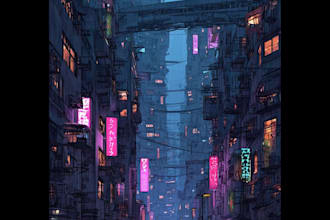 draw illustration of futuristic cyberpunk city