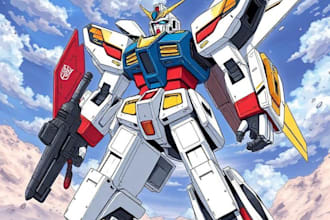 draw gundam, transformers, mecha robot in anime manga style