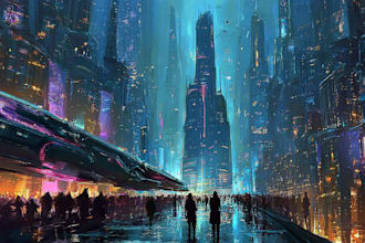 make a illustration of science fiction city, cyberpunk