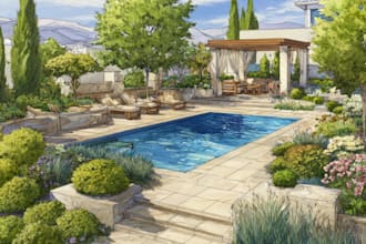 do landscape design, garden design, backyard, pool and terrace