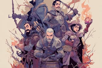 did group party character art, dnd party