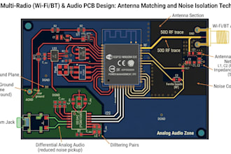 esp32 multi radio wireless and audio pcb with antenna matching and noise control