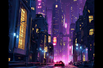 draw illustration of futuristic cyberpunk city