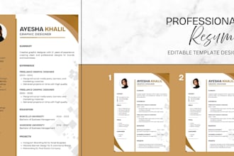 design professional editable resume template, CV design in canva