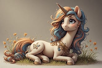 draw cute pony character illustration