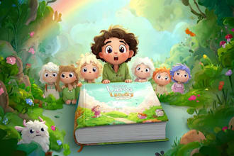 create cartoon adventure book cover with cinematic style