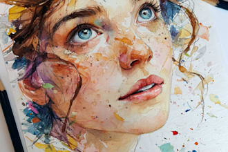 draw watercolor illustration and watercolor portrait