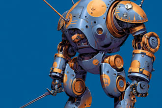desing a unique mecha robot illustration