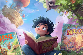 design a premium childrens book cover illustration