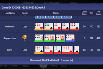 single game rummy or teen patti or poker UI gameplay android