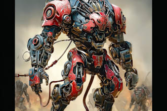 custom futuristic mecha robot character illustration art