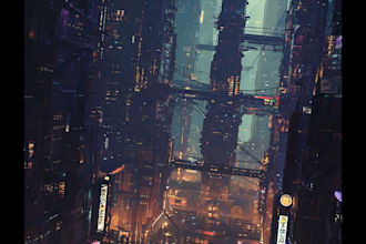 design a illustration of futuristic cyberpunk city