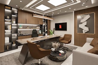 design modern office interior with realistic 3d renders