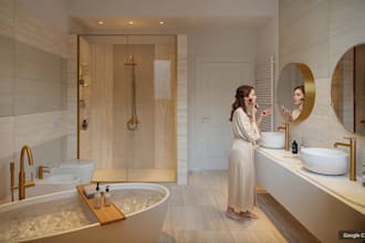 remodel 3d bathroom rendering, luxury interior design, cgi master bathroom decor