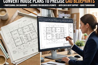 convert house plans to precise cad blueprints for builders