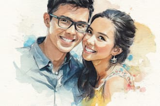 create a hand painted watercolor couple portrait keepsake
