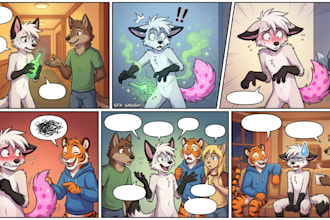 make a cute anime or manga nsfw furry comic, erotic comic, sfw, comic illustrate