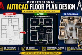 do autocad 2d floor plan, 3d floor plan design and architectural drawing