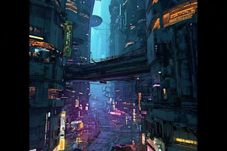 draw illustration of futuristic cyberpunk city