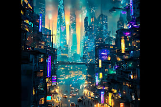 draw illustration of futuristic cyberpunk city
