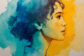 draw watercolor illustration and watercolor portrait