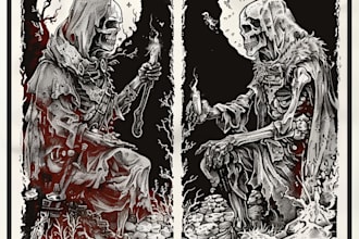 create dark art medieval detailed hand drawn illustration
