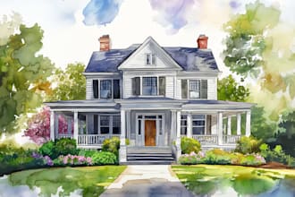do a realistic watercolor house painting
