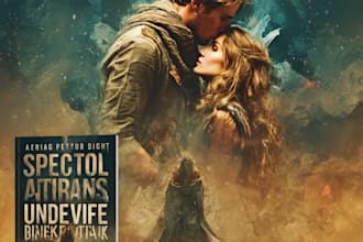 craft a mythical fantasy book cover with cinematic detail