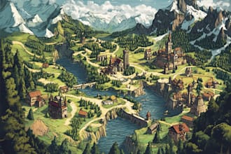 line art fantasy map illustration